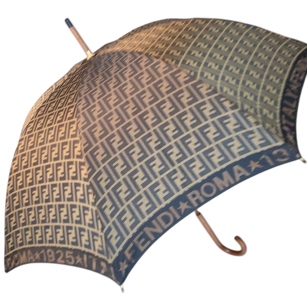 Fendi Umbrella Vintage Zucca Monogram Stick Umbrella Made in Italy